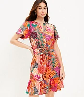 Petite Patchwork Bloom Smocked Tie Waist Dress