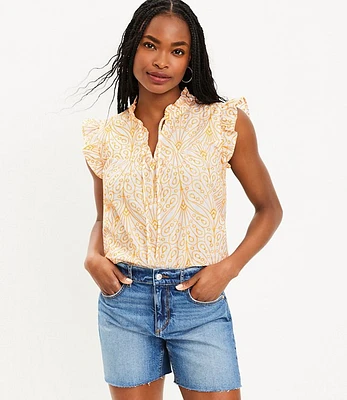 Petite Eyelet Ruffle Tie Neck Top