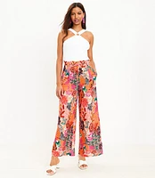 Petite Pull On Linen Blend Wide Leg Pants in Patchwork Bloom