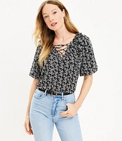 Petite Bloom Lace Up Ruffle Top