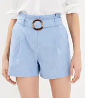 Petite Belted Shorts Chambray