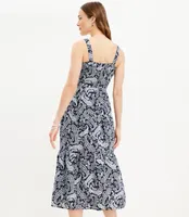 Petite Paisley Linen Blend Strappy Button Tiered Midi Dress