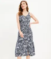 Petite Paisley Linen Blend Strappy Button Tiered Midi Dress