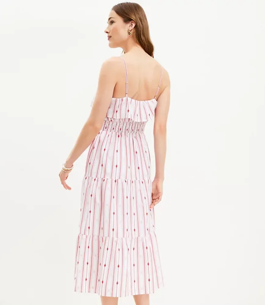 Petite Striped Ruffle Strappy Midi Dress