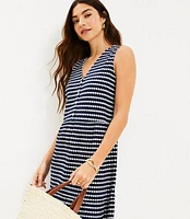 Petite Jacquard Button V-Neck Swing Dress