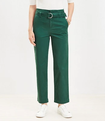 Belted Straight Pants in Twill