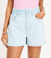 High Rise Paperbag Pull On Denim Shorts Staple Light Indigo Wash