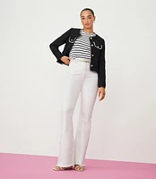 Frayed High Rise Slim Flare Jeans White