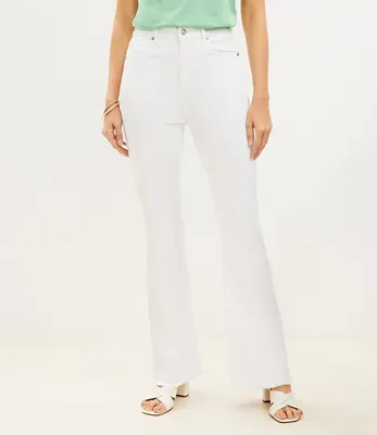 Petite Frayed High Rise Slim Flare Jeans White