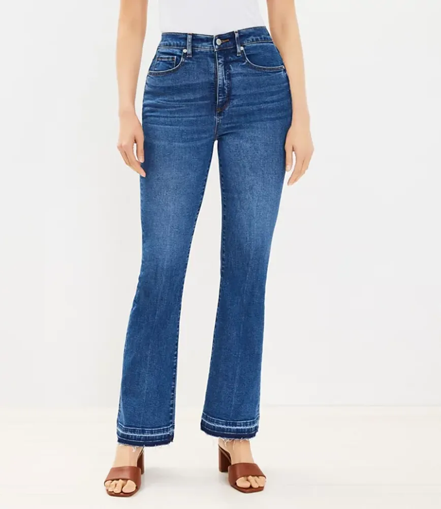 Curvy Unpicked Hem High Rise Slim Flare Jeans Dark Wash
