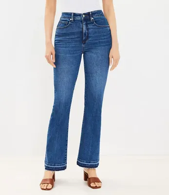 Curvy Unpicked Hem High Rise Slim Flare Jeans Dark Wash