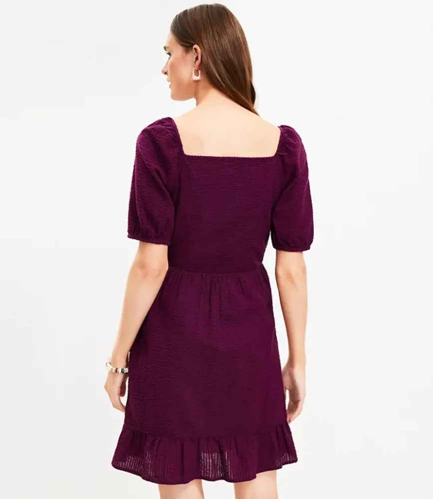 Crinkle Flounce Puff Sleeve Dress