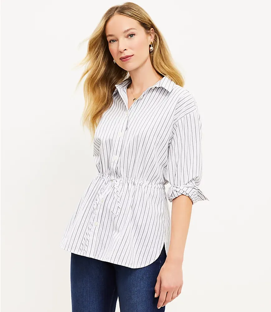 Petite Striped Drawstring Tunic Shirt