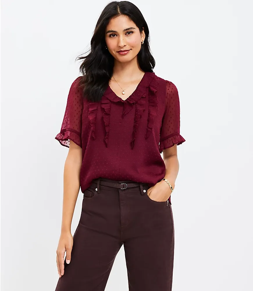 Clip Ruffle V-Neck Top