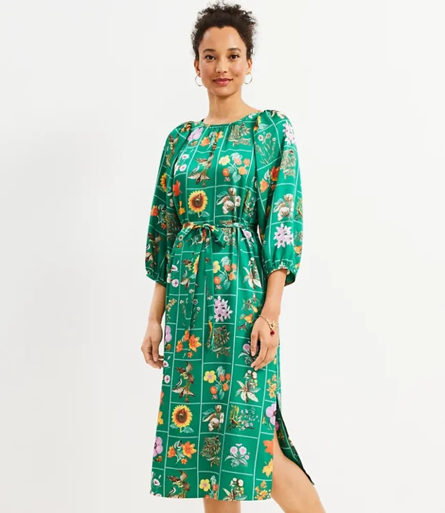 Petite Garden Puff Sleeve Midi Dress