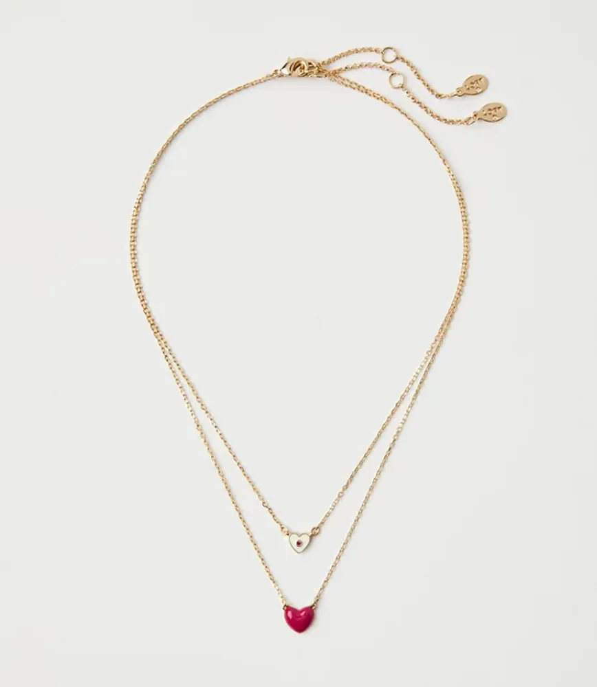 Enamel Heart Layered Necklace Set