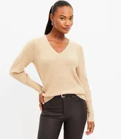 Sparkle Puff Sleeve V-Neck Sweater
