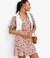 Petite Floral Side Ruched Flare Dress
