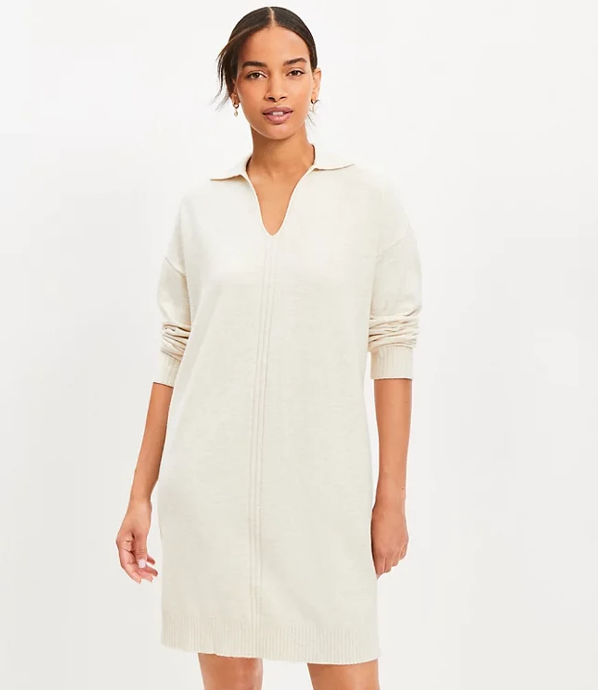 Rib Trim Collared Mini Sweater Dress