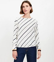 Petite Border Stripe Bubble Hem Blouse