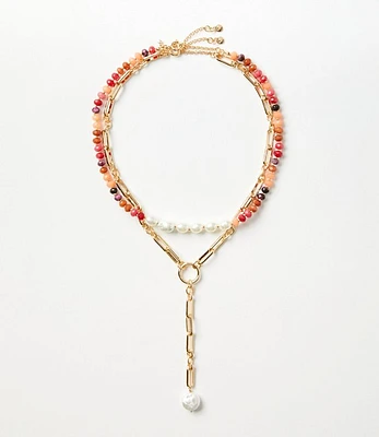 Pearlized Beaded Layered Y Necklace