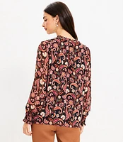 Petite Paisley Smocked Ruffle Button Blouse