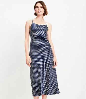 Petite Dotted Satin Strappy Bias Midi Dress