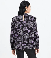 Petite Paisley Smocked Ruffle Mock Neck Blouse