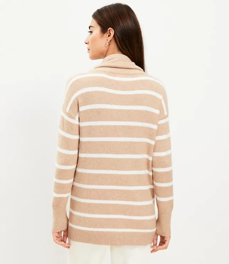 Petite Striped Pocket Cowl Neck Tunic Sweater