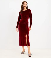 Shirred Velvet Midi Dress