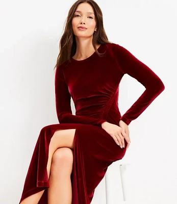 Shirred Velvet Midi Dress