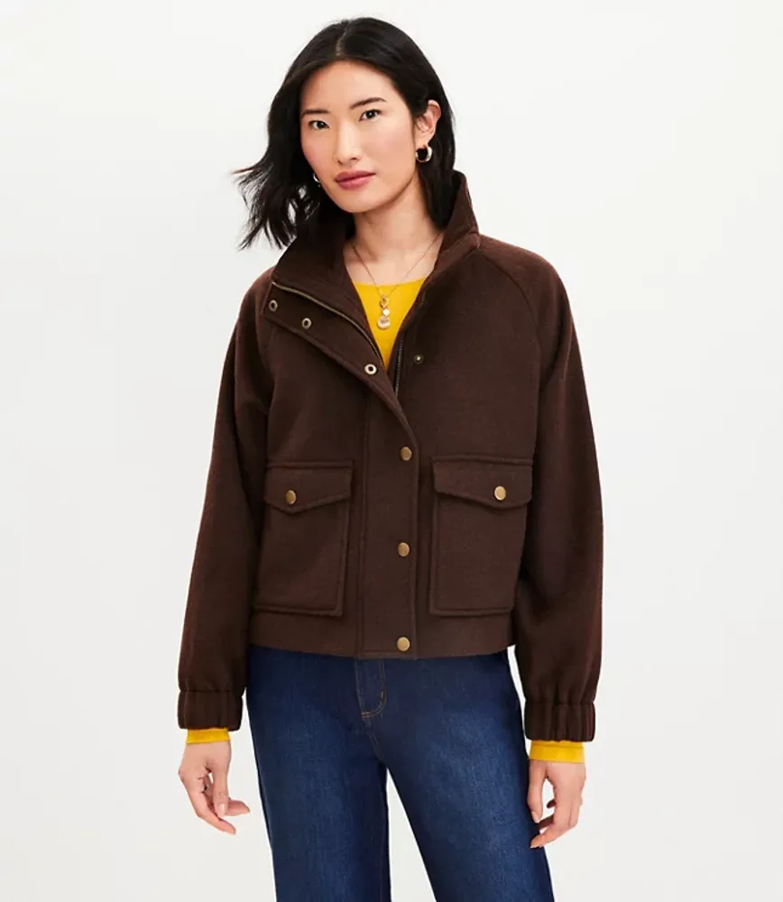 Petite Brushed Funnel Neck Jacket