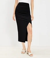 Petite Ribbed Ruched Midi Skirt