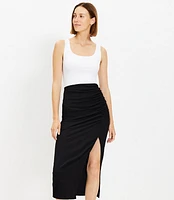 Petite Ribbed Ruched Midi Skirt