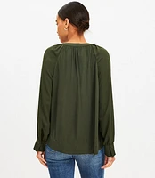 Petite Wide Split Neck Mixed Media Blouse