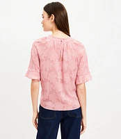 Petite Floral Jacquard Ruffle Trim Blouse