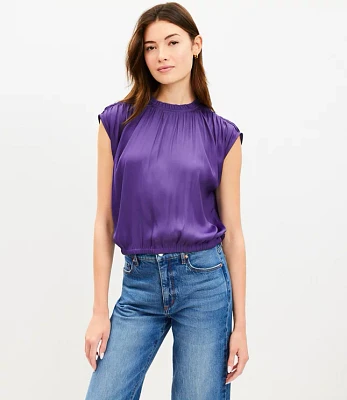 Petite Ruffle Neck Bubble Hem Shell