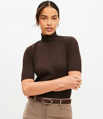 Petite Perfect Ribbed Mock Neck Top