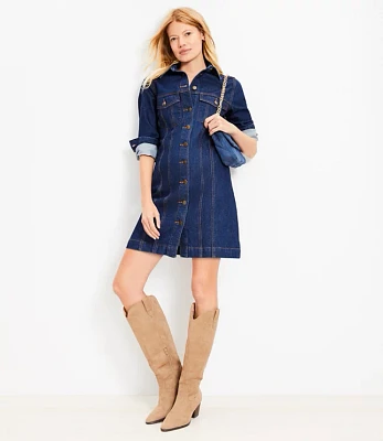 Denim Mini Pocket Dress Dark Rinse