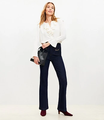 Petite Horsebit High Rise Slim Flare Jeans Classic Rinse Wash