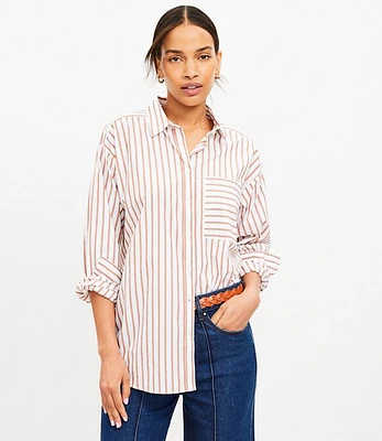 Petite Striped Cotton Everyday Oversized Pocket Shirt