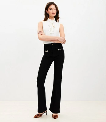 Petite Horsebit High Rise Slim Flare Jeans Classic Black Wash