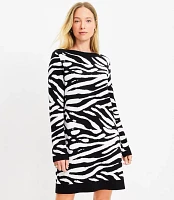 Zebra Print Boatneck Ribtrim Flare Sleeve Sweater Dress