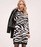 Zebra Print Boatneck Ribtrim Flare Sleeve Sweater Dress