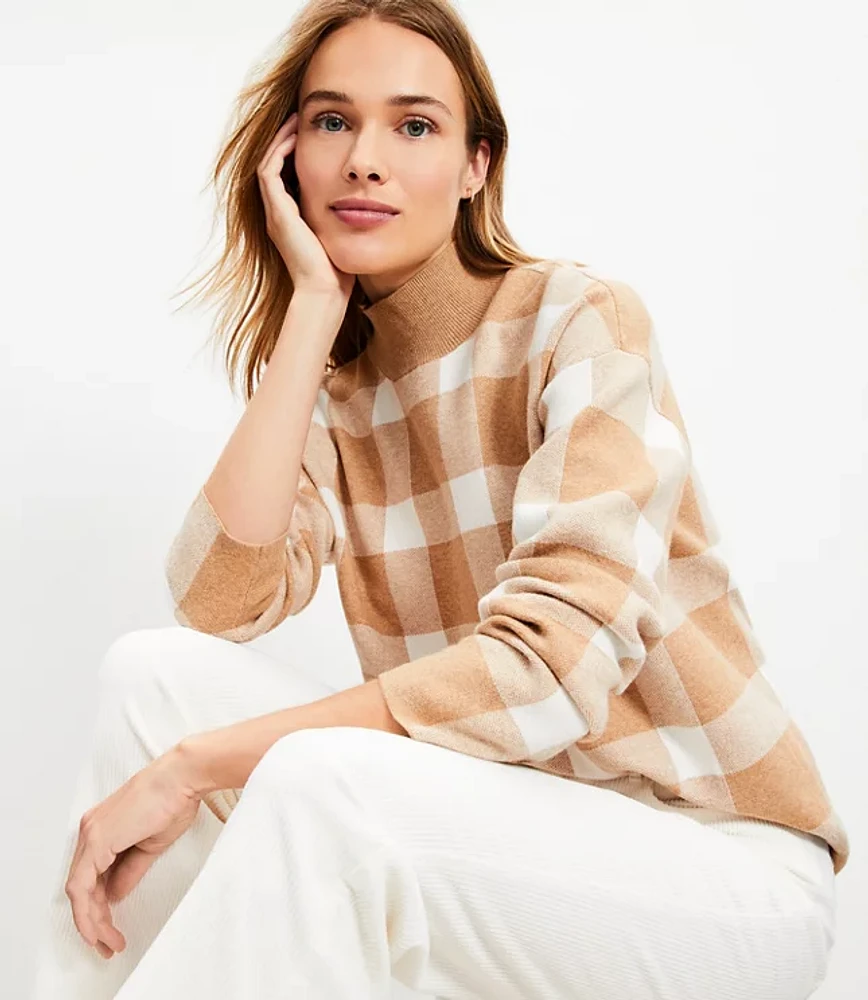 Plaid Mock Neck Tunic Sweater