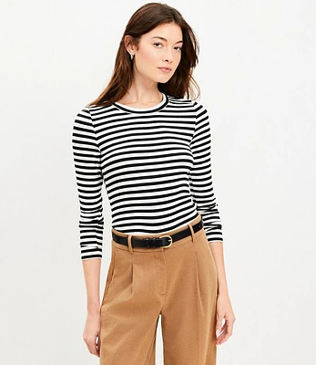 Petite Striped Long Sleeve Crew Neck Tee