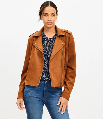 Petite Faux Suede Moto Jacket