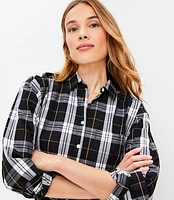 Petite Plaid Cotton Oversized Pocket Shirt