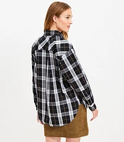 Petite Plaid Cotton Oversized Pocket Shirt