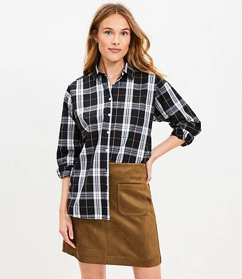 Petite Plaid Cotton Oversized Pocket Shirt